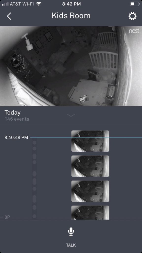 A screenshot of the Nest Cam dashboard within the Nest Cam iPhone app