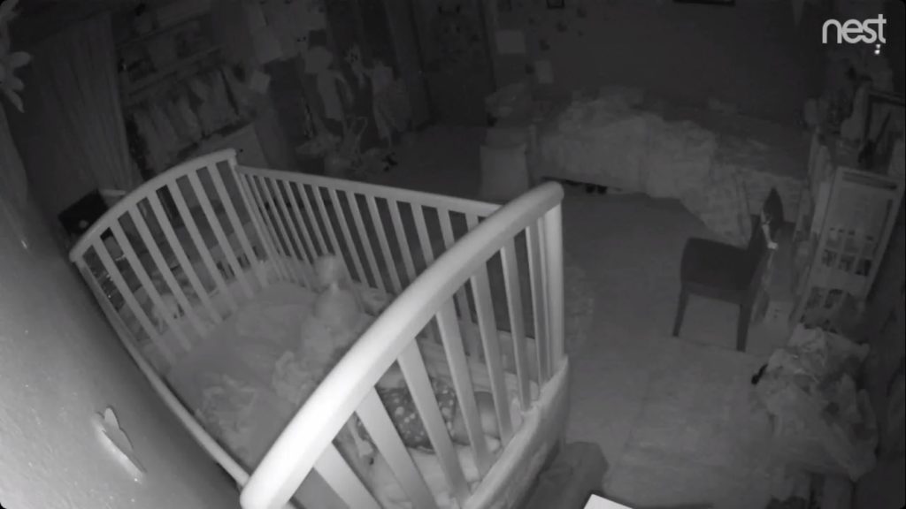 Nest Cam used as a baby monitor, looking at a crib