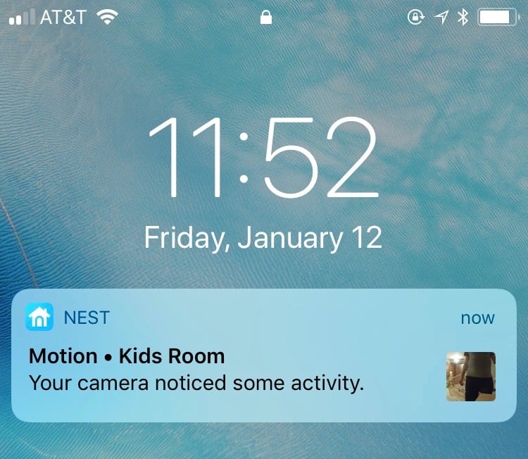 A screenshot of a push notification from Nest Cam on an iPhone screen