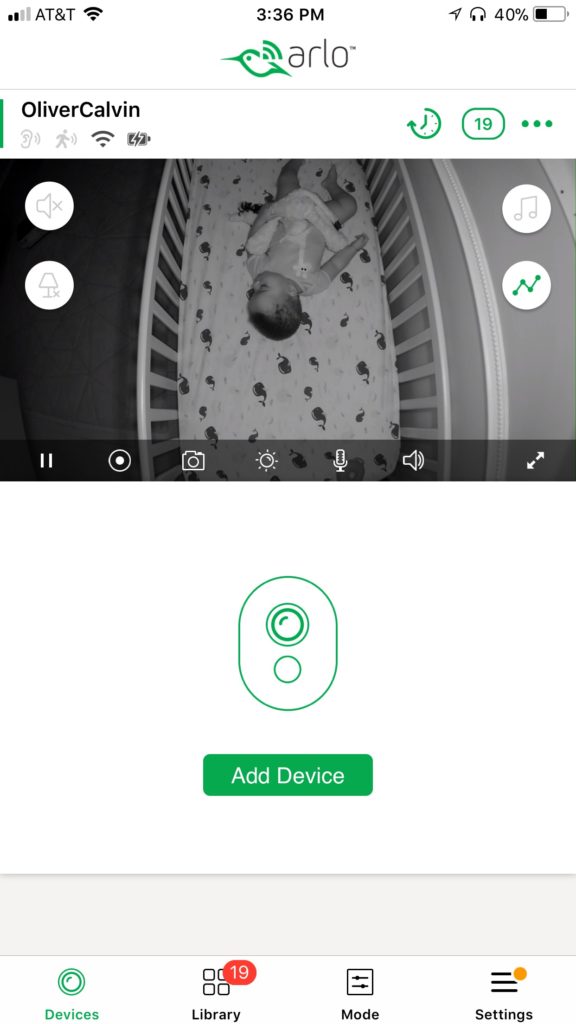 A screenshot of the Arlo Baby monitor app