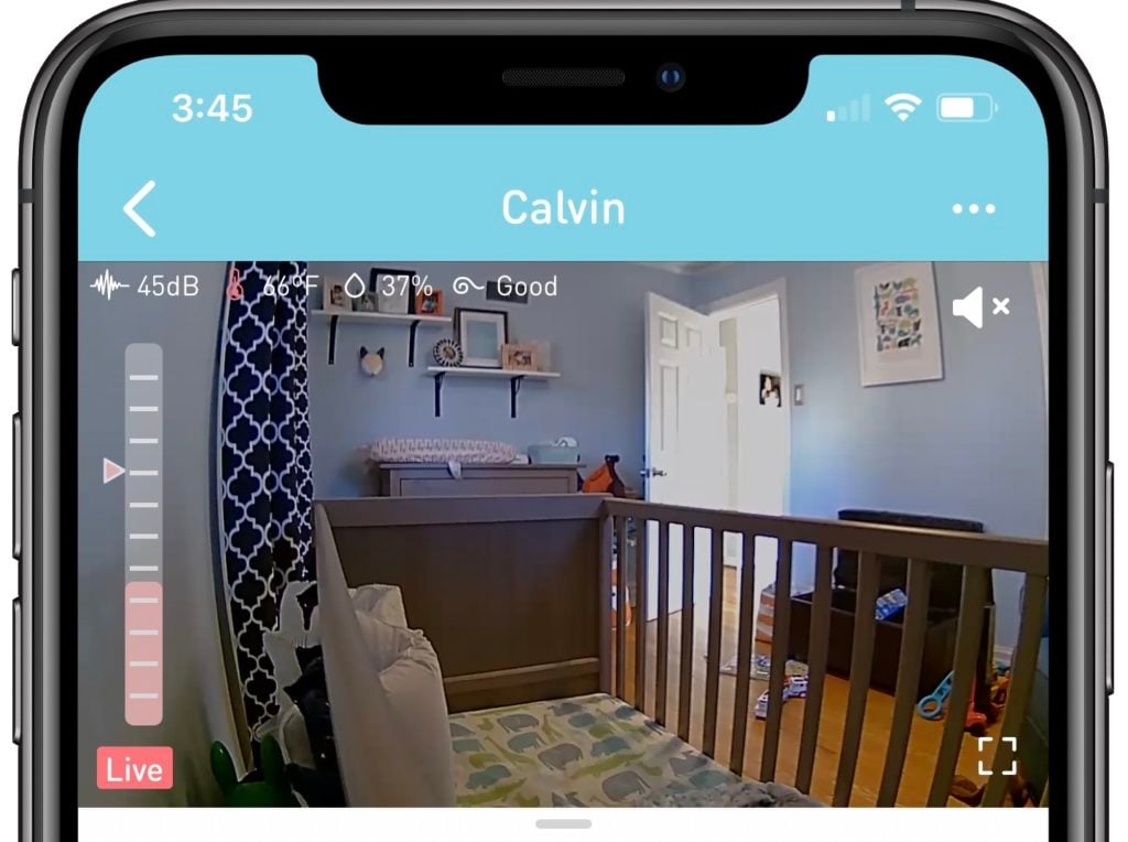 Screenshot of Lollipop Cam app showing a crib
